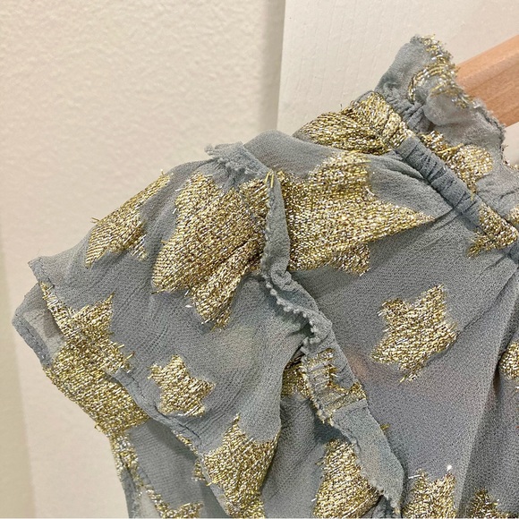 Fairycore Star celestial gold metallic sparkle print chiffon sparkly blouse - Picture 9 of 10